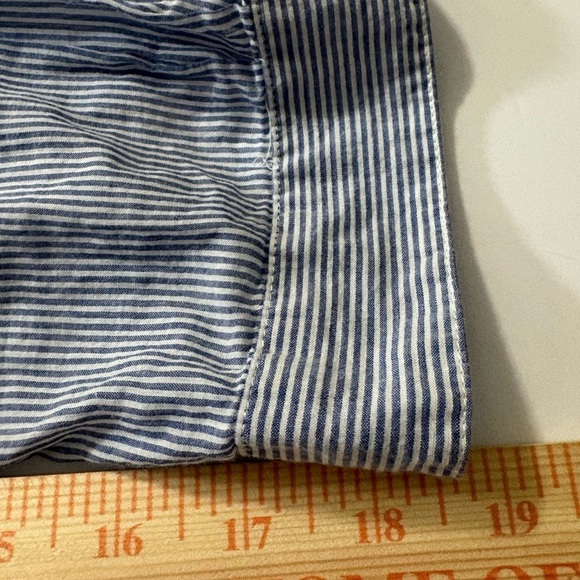 Woman’s J. Crew Lightweight Cotton Blue/White Striped Casual 3/4 Button Down. - Picture 12 of 14